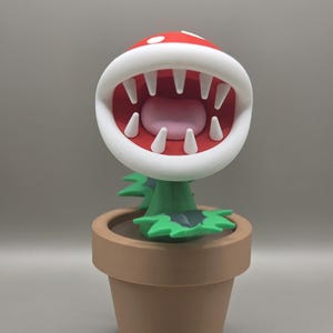 7.5&quot; Piranha Plant Container | Super Mario Inspired Planter, 3D Printed Video Game Decor, Geeky Desk Organizer, Gamer Gift