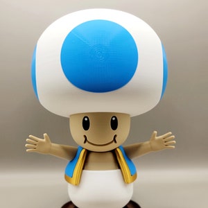 10&quot; Blue Super Mario Toad Figure - 3D Printed Retro Gaming Collectible, Mario Fan Gift, Unique Video Game Decor, Toad Statue