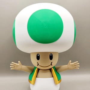 10&quot; Green Super Mario Toad Figure - 3D Printed Retro Gaming Collectible, Mario Fan Gift, Unique Video Game Decor, Toad Statue
