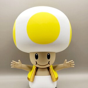 10&quot; Yellow Super Mario Toad Figure - 3D Printed Retro Gaming Collectible, Mario Fan Gift, Unique Video Game Decor, Toad Statue