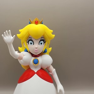 9&quot; Super Mario Fire Princess Peach Figurine - 3D Printed Gamer Gift, Nintendo Collectible, Mario Bros Decor, Geek Desk Accessory
