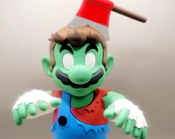 3D Printed Zombie Mario Figurine: Retro Gaming Halloween Decor