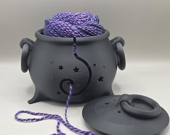 Matte Black 3D Printed Witches Cauldron Yarn Bowl: Halloween Knitting Accessory