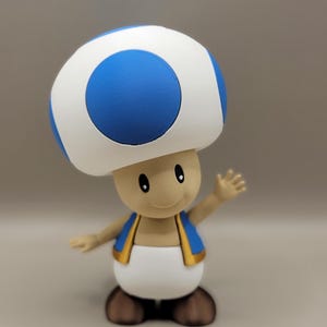 6&quot; Blue Super Mario Toad Figure - 3D Printed Retro Gaming Collectible, Mario Fan Gift, Unique Video Game Decor, Toad Statue