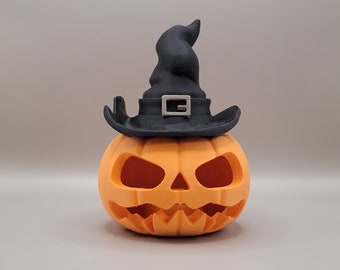 Enchanted Pumpkin with Witch&#39;s Hat Tealight Holder – Spooky & Charming Halloween Decor