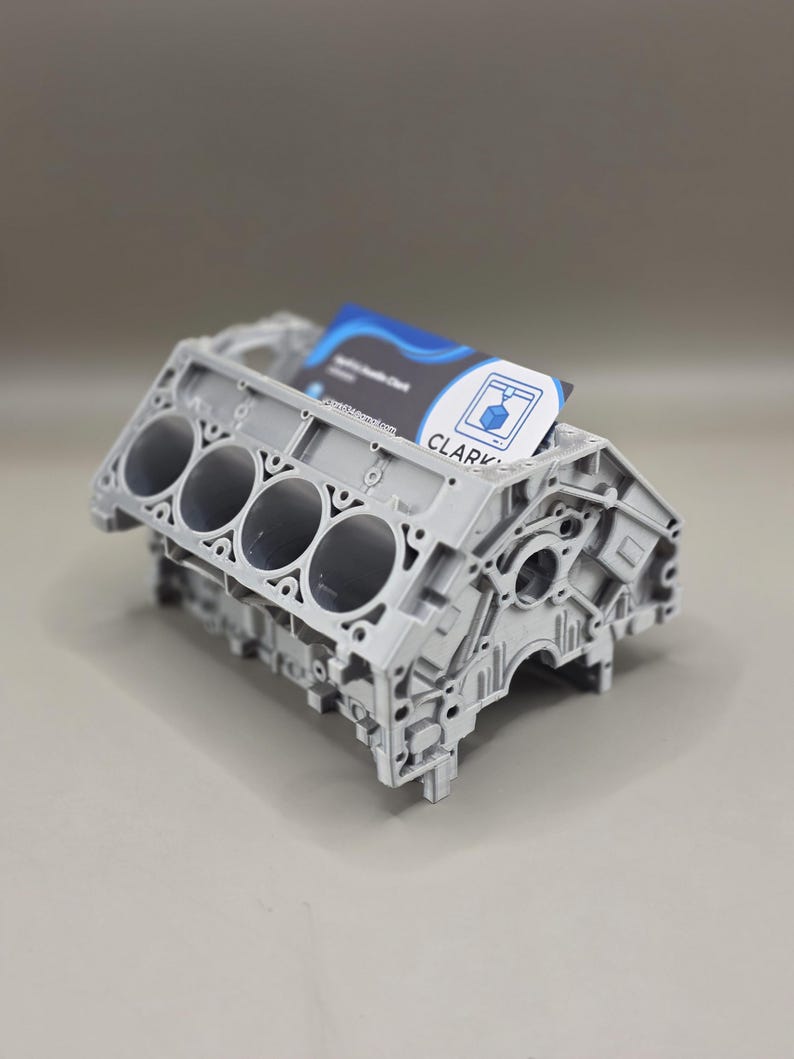 3D Printed Engine Block Business Card Holder: Car Enthusiast Desk Decor ...
