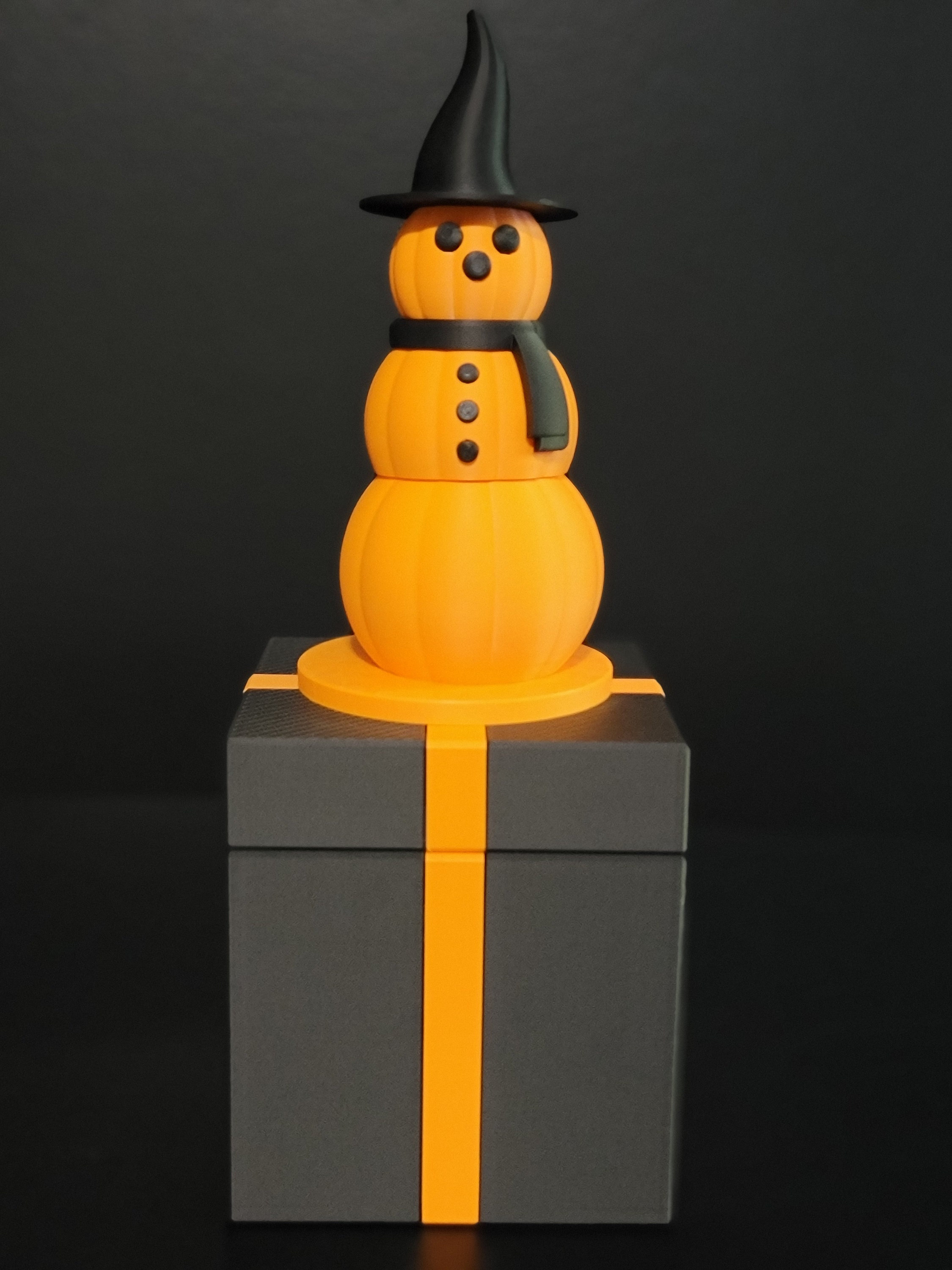Black Pumpkin Snowman Twistlock Present Box – Spooky & Festive 3D Printed Gift Box | Halloween Decor | Unique Holiday Gift Packaging