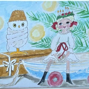 St. Lucia en de Kaart van de Groet van Kerstmis van de Uil