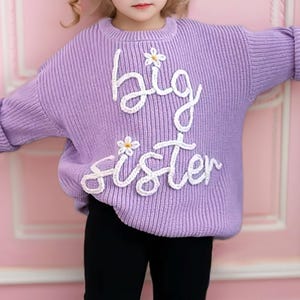 Embroidered Big Sis Lil Sis Sweater,Big Brother Big Cousin Jumper Name,Chunky Sweater Baby,Custom Toddler Knit Sweater,Sibling Matching Gift