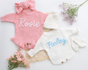 Pelele personalizado para bebé niña o niño, jersey de punto con nombre para niño pequeño, anuncio de bebé, conjunto para la llegada a casa, conjuntos con nombre para recién nacido, regalos para bebé