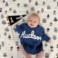Personalized Newborn Sweater with Name,Custom Baby Knit Sweater for Boy,Infant Blue Sweaters,Embroidered Name Sweater,Baby Gift for Boy Girl