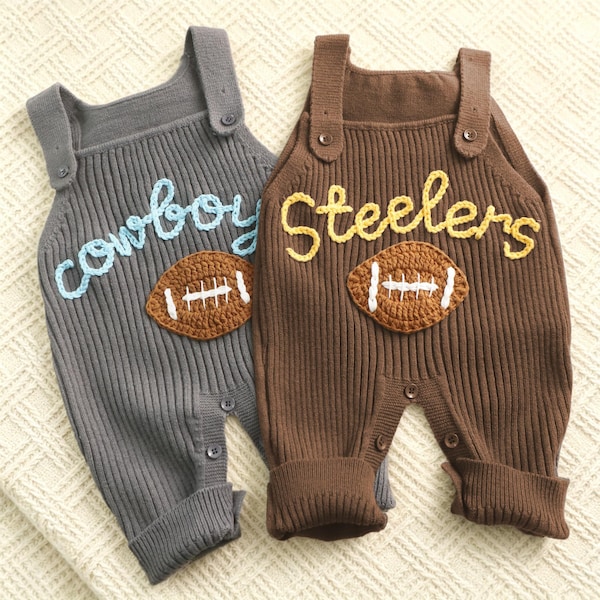 Petos de bebé con monograma, mamelucos personalizados para bebé, petos bordados con el nombre del bebé, conjuntos de fútbol para bebé, monos de fútbol personalizados.