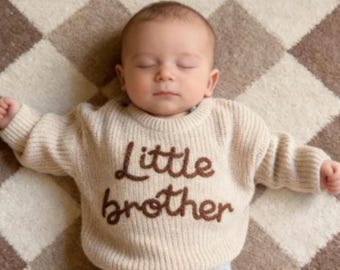 Suéter para hermano mayor, suéter para hermanos a juego, suéter bordado para hermano pequeño, suéter para hermana mayor, atuendo personalizado para hermano pequeño y hermana pequeña.