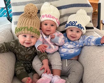 Custom Name Baby Beanie, Embroidered Cotton Kids Hat