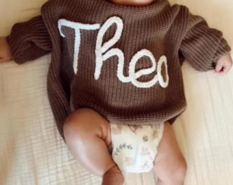 Hand Embroidered Baby Sweater, Personalized Name Jumper, Toddler Sweaters, Knit Sweater, Gifts for Daughters, Nursery Gifts, Newborn Outfit