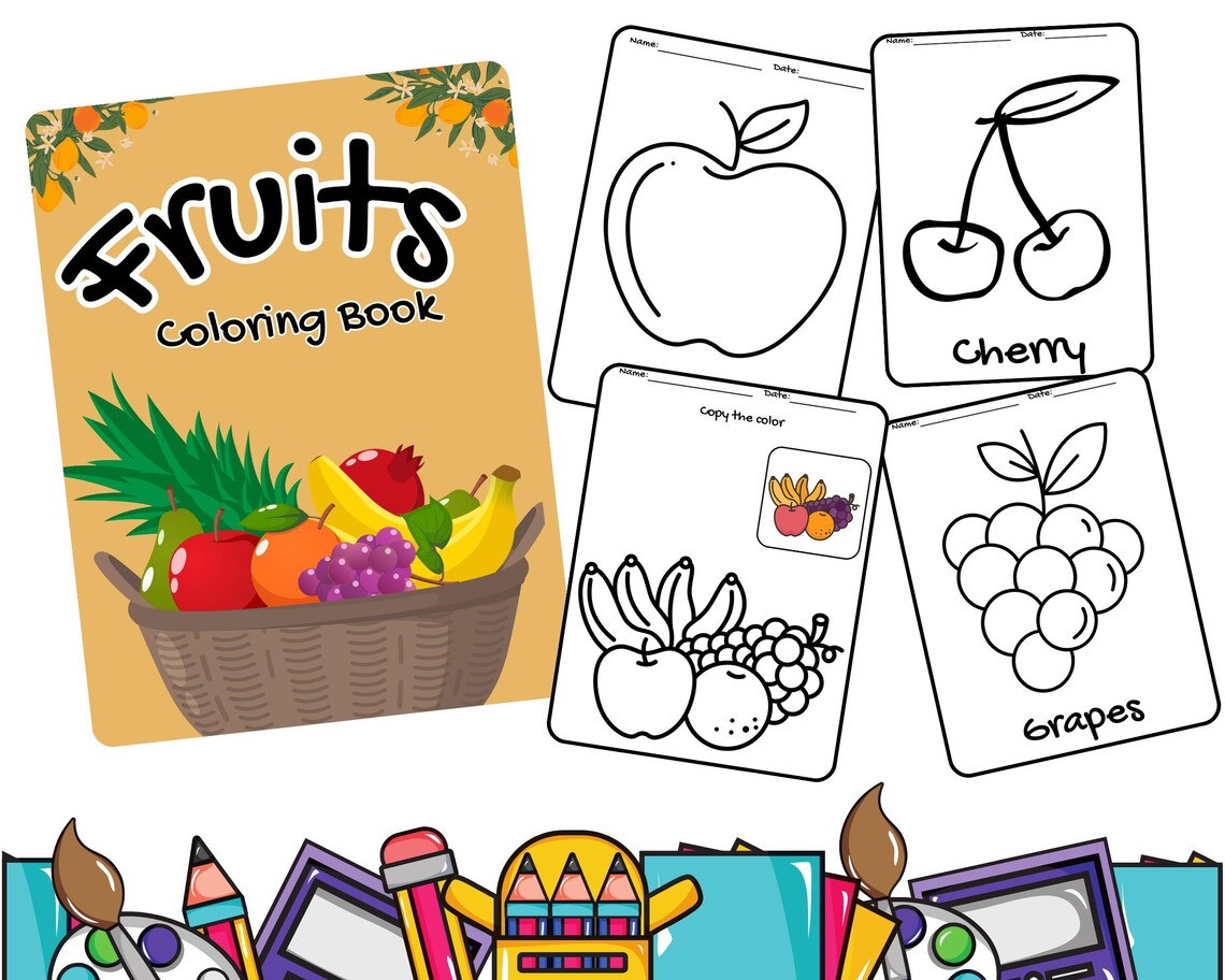 26 PAGES Fruits Coloring Book Coloring Activity Fruits Theme Book 26 PAGES Fruits Coloring Book Coloring Activity Fruits Theme Book