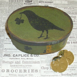Paper Mache Vintage Green Lucky Crow Box 102 image 1