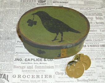 Paper Mache Vintage Green Lucky Crow Box 102