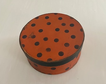 Early American Folk Pumpkin Polka Dot Box ( 7.5 “ x 3” )