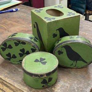 Paper Mache Vintage Green Lucky Crow Box 102 image 2