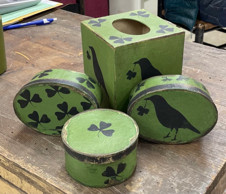 Paper Mache Vintage Green Lucky Crow Box 102 image 2