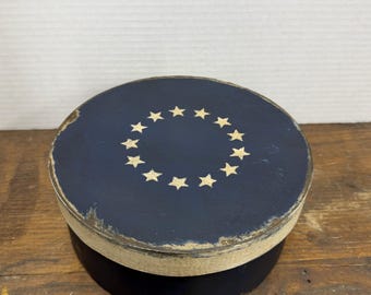 Navy Blue Betsy Ross Stars  Paper Mache Box ( 7 1/2” x 3” )