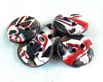 Set of Six Burgundy, White, Black Buttons, 3/4 inch No. 95