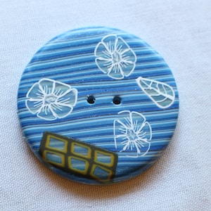 Extra Large Blue Striped Buttons, Handcrafted 2 inches or 2 1/2 inches, No. 386