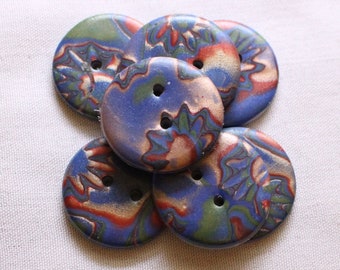 Large handcrafted colorful buttons Large Clay Buttons 1 1/4-inch buttons, 1 1/2-inch buttons, No. 153