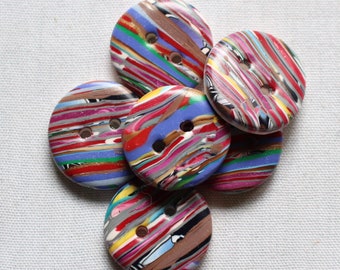 Large colorful buttons Hand made buttons Polymer clay buttons Stroppel Cane Buttons Blue, Brown, Red, Yellow and White buttons, No. 41