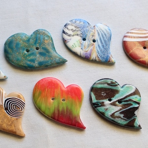 Handmade big buttons Heart Shaped Buttons, 1 1/4 inch buttons 1 1/2 inch buttons, No. 27
