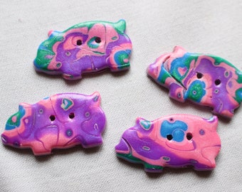 Pink Pig Buttons Farm animal buttons clay buttons, 1 1/2 inch buttons No. 88