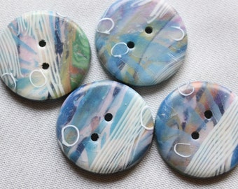 Large Blue Buttons Gifts for knitters handmade Art buttons, 1 1/4 inch Button, No. 379