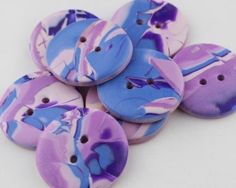 Large Colorful polymer clay button Blue and Lavender Buttons, 1 1/4 inch button, 3.17 cm button 1 5/8 inch no. 312