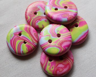 Big handmade clay buttons Fushia and Pink Buttons, 1 inch Button, 2.5 cm buttons, 1 1/2 inch buttons No. 174