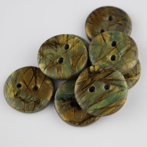 Large Greens and Gold Buttons, Polymer clay buttons Handmade button for sweater unique buttons, 1 inch, 1 1/2 inch Buttons, No. 55