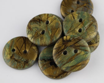 Large Greens and Gold Buttons, Polymer clay buttons Handmade button for sweater unique buttons, 1 inch, 1 1/2 inch Buttons, No. 55