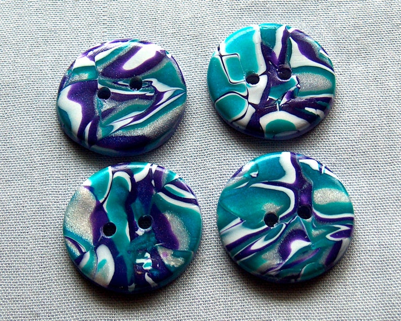 Large Mokume Gane Buttons, Purple and Turquoise Large polymer clay buttons Unique buttons , 1 1/4 inch No. 214 image 2