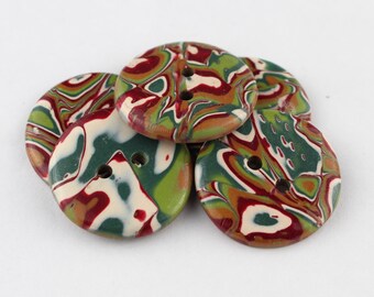 Copper, Red and Green Mokume Gane Buttons, Small buttons, 1 1/4 inch button,   No. 219