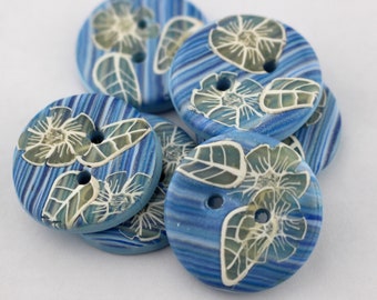 Large Blue handmade Striped Buttons, Handcrafted 1 inches buttons, 1 1/2 inch button, No. 385