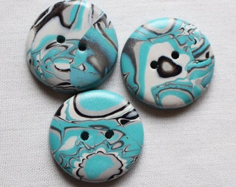 Large Turquoise, Grey and Black Buttons big clay buttons for knitting 1 inch or 1 1/4 inch, No. 200