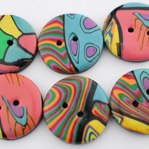 Big Colorful buttons handmade polymer clay buttons 1 1/4 inch or 1 1/2 inch button, no. 189 1 1/4 " set of 6 - D