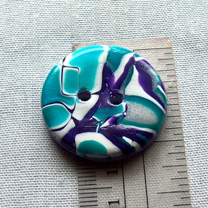 Large Mokume Gane Buttons, Purple and Turquoise Large polymer clay buttons Unique buttons , 1 1/4 inch No. 214 image 3