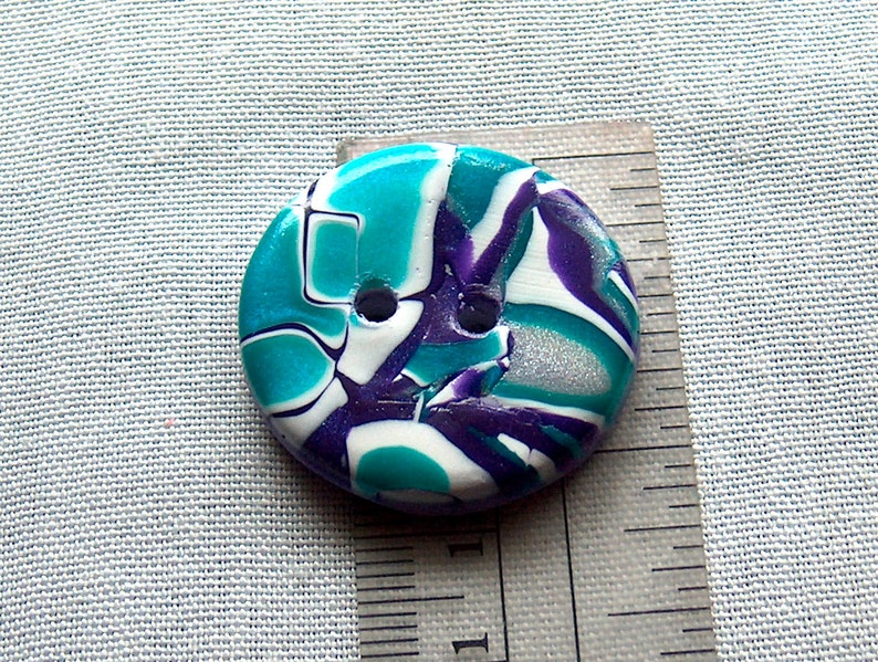 Large Mokume Gane Buttons, Purple and Turquoise Large polymer clay buttons Unique buttons , 1 1/4 inch No. 214 image 3