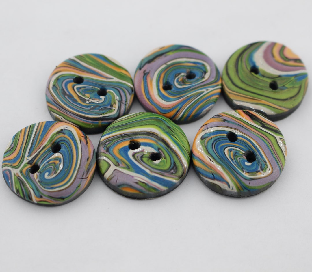 Polyclay Button Handmade Polymer Clay Buttons: Swirl Design, 1-inch (set of 6) - Etsy