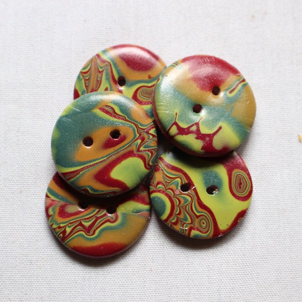 Large Handcrafted Buttons Large green buttons Polymer clay buttons 1 1/4 inch button 1 1/2 inch button Mokume Gane Button No. 89