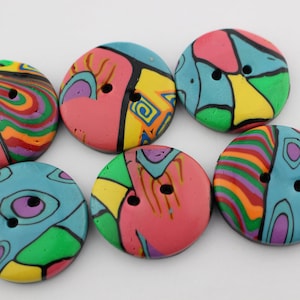 Big Colorful buttons handmade polymer clay buttons 1 1/4 inch or 1 1/2 inch button, no. 189 1 1/4 " set of 6 -a