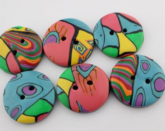 Big Colorful buttons handmade polymer clay buttons 1 1/4 inch or 1 1/2 inch button, no. 189