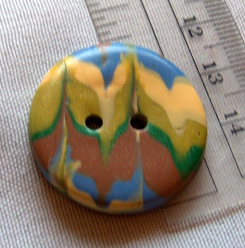 Big Yellow, Green and Blue Large Buttons, Huge claly button, 1 1/4 inch button, No. 241 image 3
