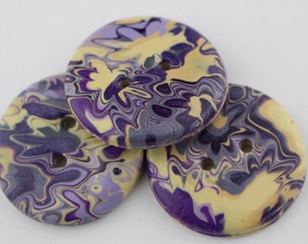 Large Colorful polymer clay button Blue and Lavender Buttons, 1 inch button, 1 1/2 inch no. 39